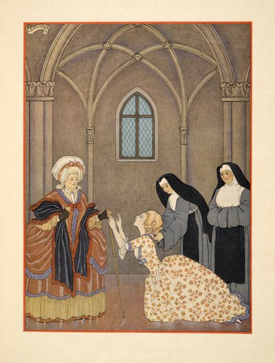 Cecile ha vuelto al convento, Ilustración de "Les Liaisons Dangereuses" de Pierre Choderlos de Laclos (1741-1803) pub. 1934 (impresión en pochoir) de Georges Barbier