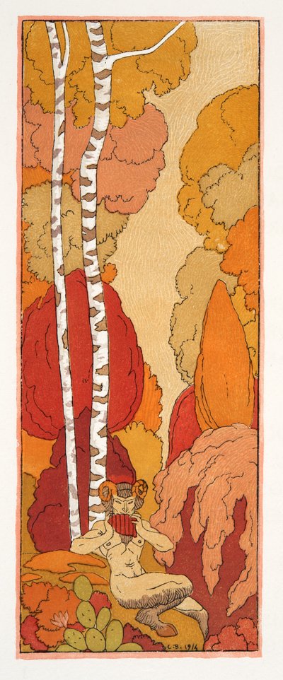 Chant Pastoral, ilustración de Les Chansons de Bilitis, de Pierre Louys, pub. 1922 (impresión en plantilla) de Georges Barbier