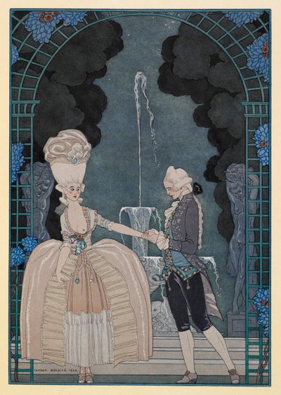 Colloque Sentimental. Un hombre cogiendo la mano de una mujer. de Georges Barbier