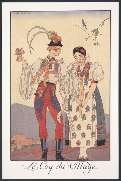 Falbalas et Fanfreluches, Almanaque de 1922, Le coq du village, de George Barbier, impresión de Georges Barbier