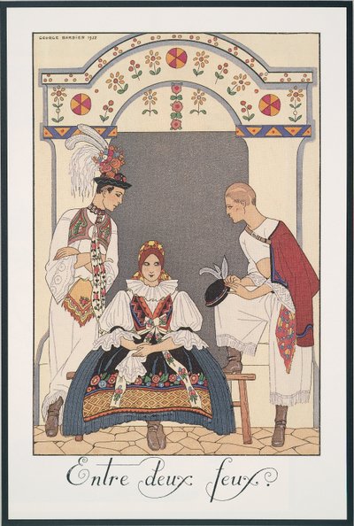 Falbalas et Fanfreluches, Almanaque para 1923, Entre deux feux, de George Barbier, impresión de Georges Barbier