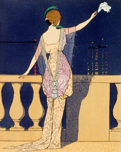 Despedida en la noche, diseño para un vestido de noche por Jeanne Paquin, principios del siglo XX de Georges Barbier