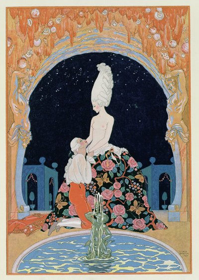 En la gruta, ilustración para "Fetes Galantes" de Paul Verlaine (1844-96) 1928 (impresión en pochoir) de Georges Barbier