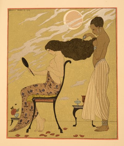 Je Chant ma Chair & ma Vie, ilustración de Les Chansons de Bilitis, de Pierre Louys, pub. 1922 (impresión en plantilla) de Georges Barbier