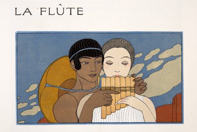 La Flute, ilustración de Les Chansons de Bilitis, de Pierre Louys, pub. 1922 (impresión en plantilla) de Georges Barbier
