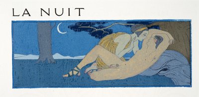 La Nuit, ilustración de Les Chansons de Bilitis, de Pierre Louys, pub. 1922 (impresión en plantilla) de Georges Barbier