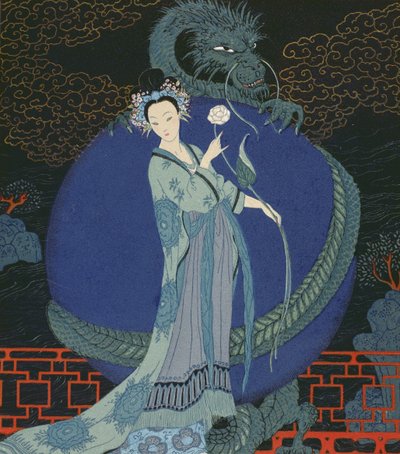 La dama del dragón (litografía en color) de Georges Barbier