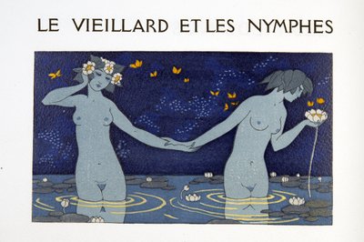 Le Vieillard et les Nymphes, ilustración de Les Chansons de Bilitis, de Pierre Louys, pub. 1922 (impresión en plantilla) de Georges Barbier