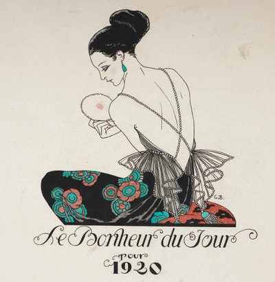 Le bonheur du jour. Una mujer con un vestido de flores. de Georges Barbier
