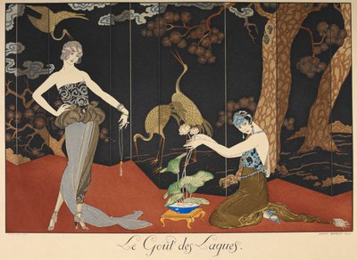 Le gout des laques. Gusto por las lacas. Dos mujeres delante de un biombo lacado. de Georges Barbier