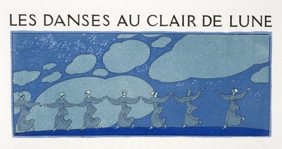 Les Danses au Clair de Lune, ilustración de Les Chansons de Bilitis, de Pierre Louys, pub. 1922 (impresión en plantilla) de Georges Barbier
