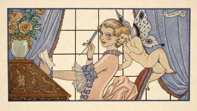Lettre Premiere, de "Les Liaisons Dangereuses" de Pierre Chodlerlos de Laclos (1741-1803), pub. 1934 (impresión en plantilla) de Georges Barbier