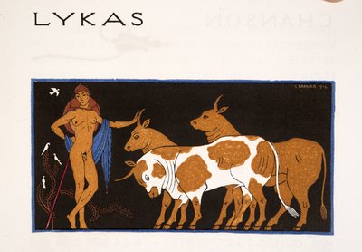 Lykas, ilustración de Les Chansons de Bilitis, de Pierre Louys, pub. 1922 (impresión en plantilla) de Georges Barbier