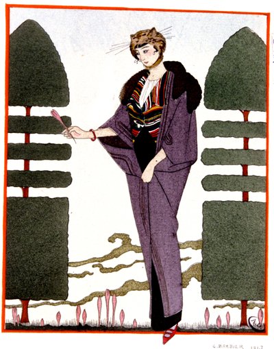 Abrigo de viaje de Mme Paquin , grabado 1914 de Georges Barbier