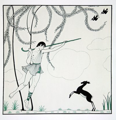 Narcisse, de la serie "Diseños sobre las danzas de Vaslav Nijinsky" (1889-1950). Georges Barbier (1882-1932), grabado Pochoir de Georges Barbier