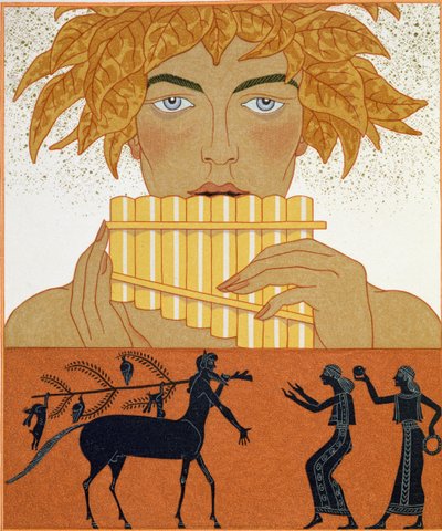 Pan Piper, ilustración de "Les Mythes" de Paul Valery (1871-1945) publicada en 1923 (impresión en pochoir) de Georges Barbier
