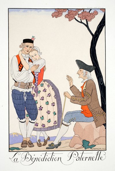 Bendición paterna, de "Falbalas & Fanfreluches, Almanach des Modes Présentes, Passes et Futures". de Georges Barbier
