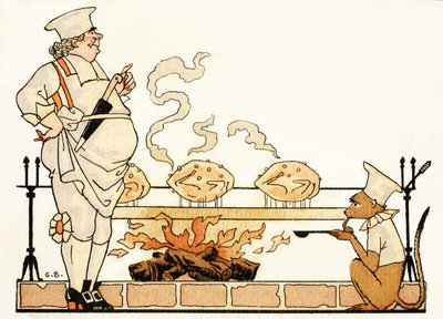 Asado en un asador (impresión de pochoir) de Georges Barbier