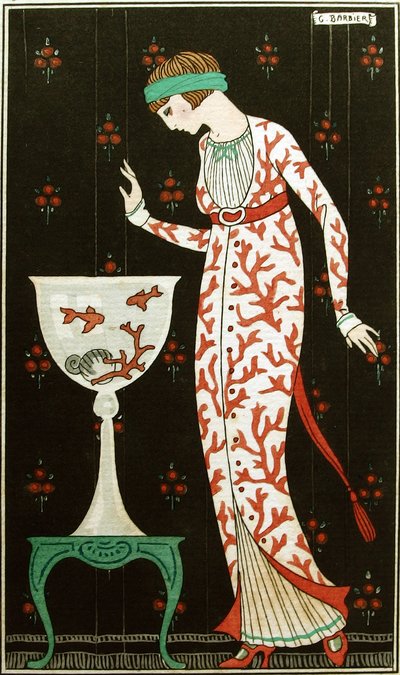 "Vestido interior de seda brocada" 1913 (plantilla) de Georges Barbier