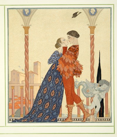 Romeo y Julieta de Personages de Comedie, pub. 1922 (impresión en pochoir) de Georges Barbier