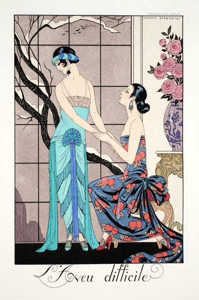 La difícil admisión, de "Falbalas & Fanfreluches, Almanach des Modes Présentes, Passées et Futures de Georges Barbier