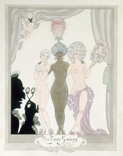 Las Tres Gracias (pluma, tinta y acuarela sobre papel) de Georges Barbier