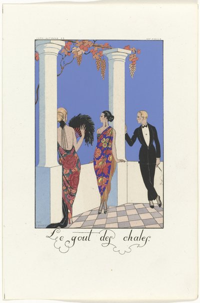La moda de los chales de la serie "Falbalas y Fanfreluches de Georges Barbier