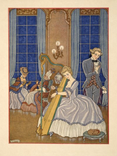 Valmont seduciendo a su víctima, ilustración de "Les Liaisons Dangereuses" de Pierre Chodlerlos de Laclos (1741-1803) pub. 1934 (impresión en pochoir) de Georges Barbier