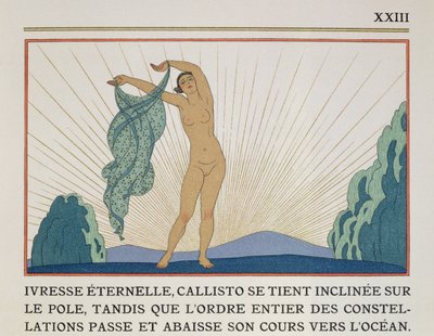 Mujer bailando, ilustración de "Les Mythes" de Paul Valery (1871-1945) publicada en 1923 (impresión en pochoir) de Georges Barbier