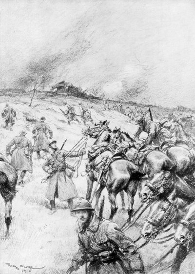 Caballería francesa en acción, 1918 de Georges Bertin Scott