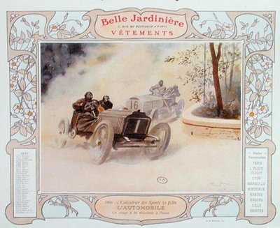 Carreras de autos, ilustración para junio de un calendario para la tienda de ropa 