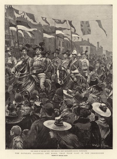 La caballería, colonial y local, que participó en la procesión de Georges Bertin Scott