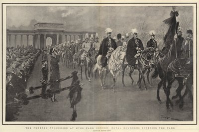 El cortejo fúnebre en Hyde Park Corner, dolientes reales entrando al parque de Georges Bertin Scott