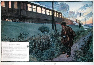 Dos métodos de viaje, el tren expreso y el vagabundo, principios del siglo XX de Georges Bertin Scott