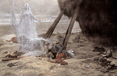 Dos mujeres blancas aparecen ante un soldado moribundo de Georges Bertin Scott