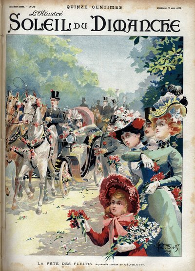 Fiesta de las flores. De una acuarela de Geo Blott. Grabado en "Le sun-du-dimanche", 11 de junio de Georges Blott