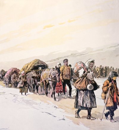 Multitudes hambrientas abandonan su patria, c.1924 (litografía en color) de Georges Carrey