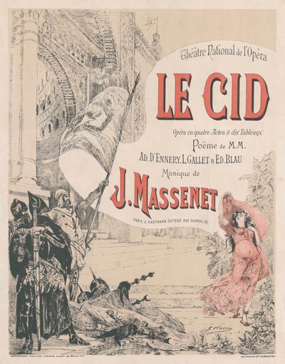 Póster para el estreno de la ópera Le Cid de Jules Massenet de Georges Clairin