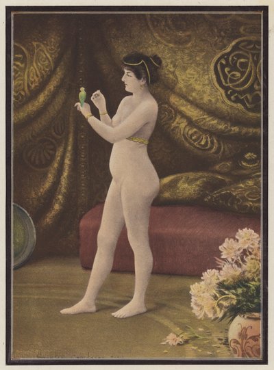 La favorita, mujer con un pájaro de mascota (litografia en color) de Georges Croegaert
