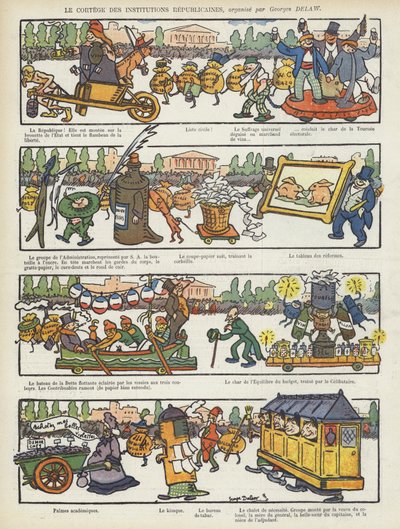 Procesión de instituciones republicanas. Ilustración para Le Rire de Georges Delaw