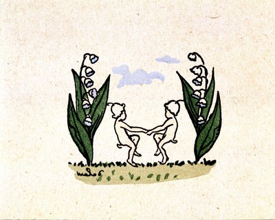 Ramas de lirio de los valles y elfos danzantes - en "Sur les chemins de France" de Georges Delaw de Georges Delaw