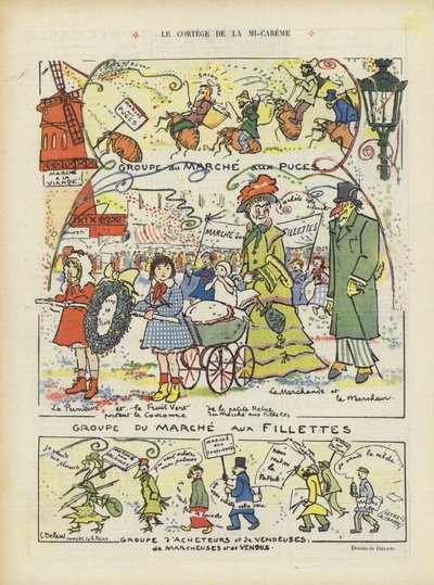 La procesión de la mitad de Cuaresma (Ilustración para Le Rire) de Georges Delaw