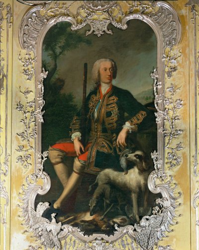 Retrato del elector Carl Albrecht en el dormitorio amarillo del palacio de Amalienburg, en el recinto de Nymphenburg ... de Georges Desmarées