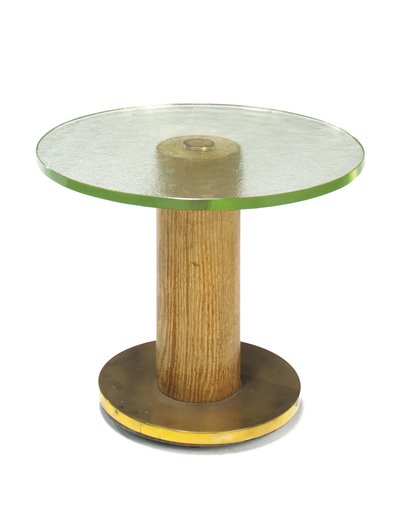 Mesa ocasional de roble, vidrio y latón, c.1930 de Georges Djo Bourgeois