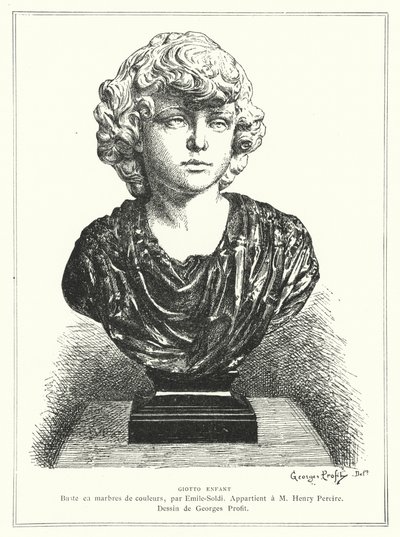 Busto del arquitecto y pintor italiano Giotto de niño, por el escultor francés Emile Soldi de Georges Ernest Profit