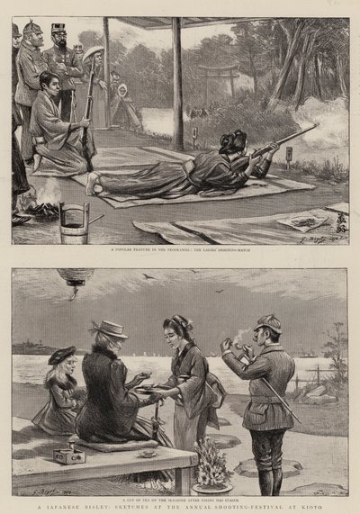 Un Bisley Japonés, Bocetos en el Festival Anual de Tiro en Kioto de Georges Ferdinand Bigot