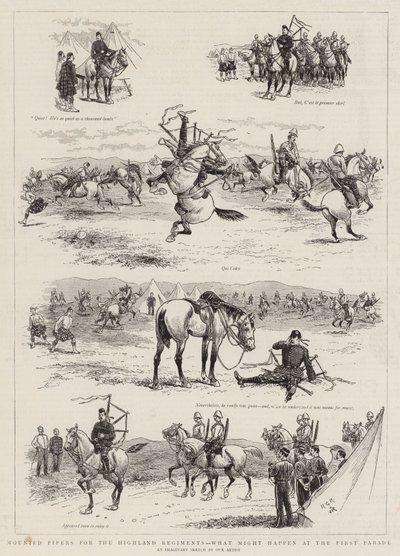 Gaiteros montados para los regimientos de las Tierras Altas, lo que podría suceder en el primer desfile de Georges Ferdinand Bigot