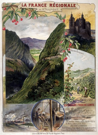 Póster "La Francia regional" por G. Fraipont: Borgoña y Franco Condado, principios del siglo XX de Georges Fraipont