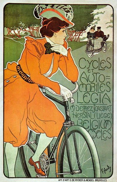 Póster publicitario de bicicletas Legia, Lieja, Bélgica de Georges Gaudy