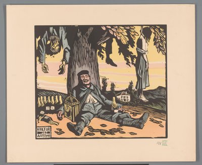 Soldado tirado contra un árbol con gente ahorcada Kultur en automne (título sobre objeto) de Georges Hermann Rene Paul